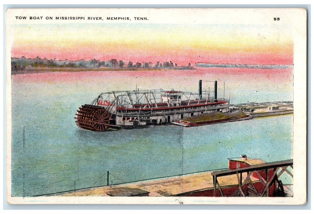 c1910 Tow Boat Mississippi River Memphis Tennessee TN Vintage Antique Postcard