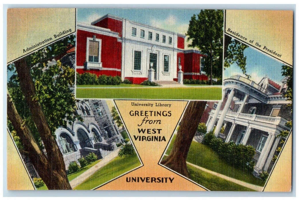 c1940 Greetings From West Virginia University Multi-View Buildings WV Postcard