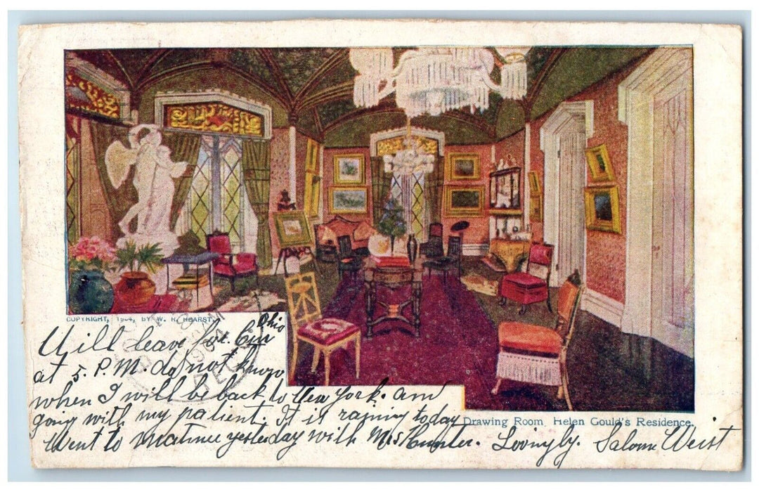 1904 Interior Drawing Room Helen Gould Residence Madison New York NY Postcard