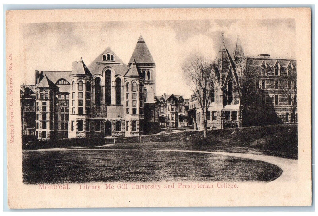 c1910 Library Mc Gill University Presbyterian College Canada Private Postal Card