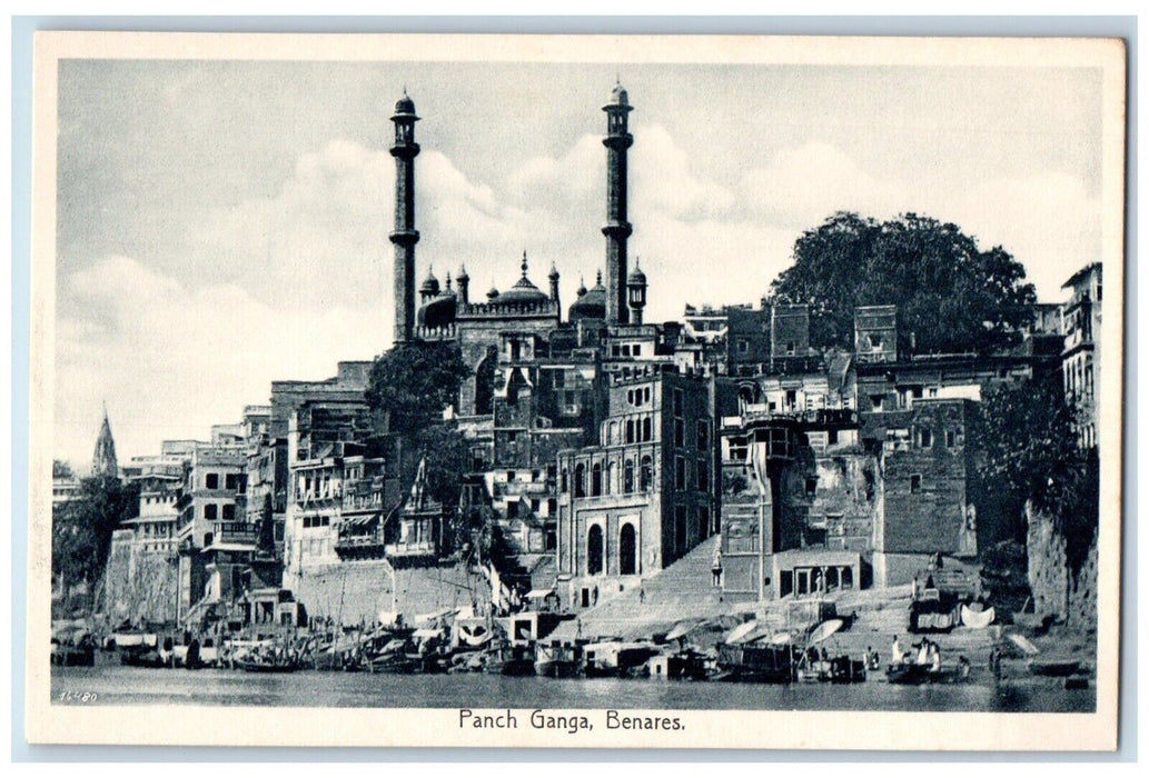 c1910's View Of Panch Ganga Boats Benares India Unposted Antique Postcard