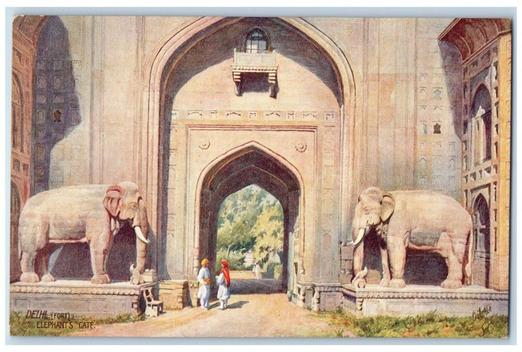 c1910's Delhi Fort Elephant Gate Entrance India Oilette Tuck's Antique Postcard