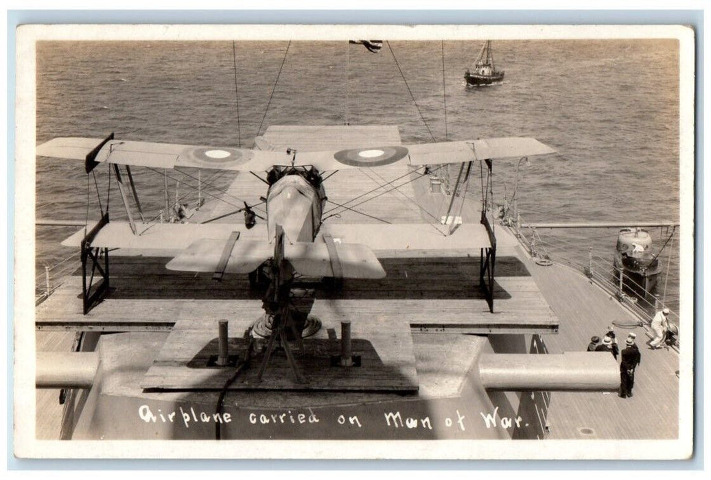 c1920's Airplane Carried On Man Of War Navy Sailors Ship RPPC Photo Postcard