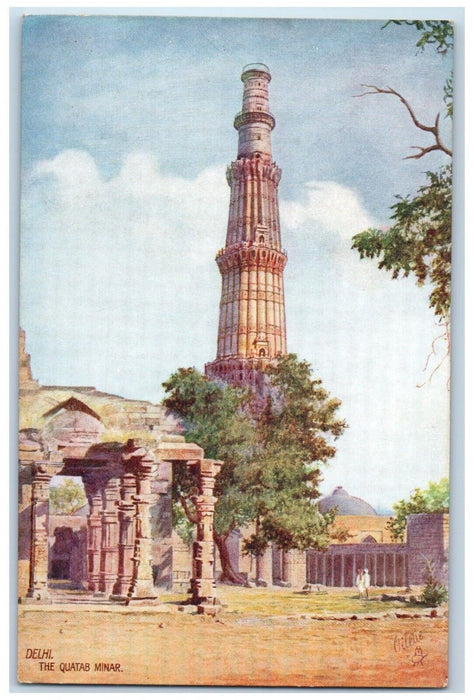 c1910's Delhi The Quatab Minar Emperor Of Hindustan India Oilette Tucks Postcard