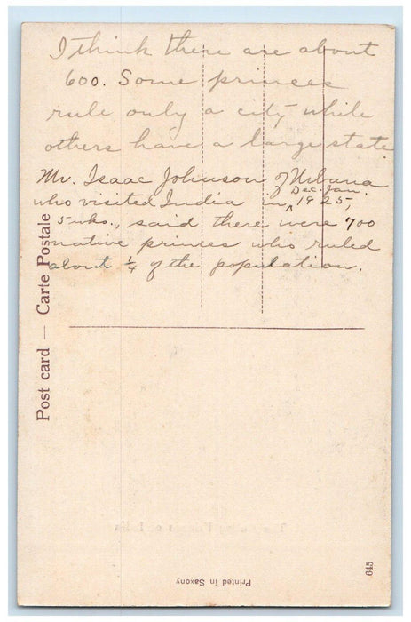 c1910's The Ruling Princess Of India, Mr. Isaac Johnson Visited India Postcard