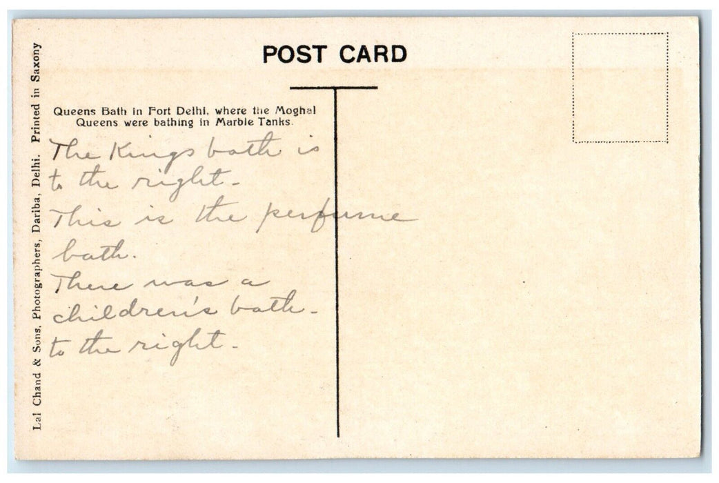 c1910's Queen Bath In The Fort Delhi India, Kings Bath To The Right Postcard