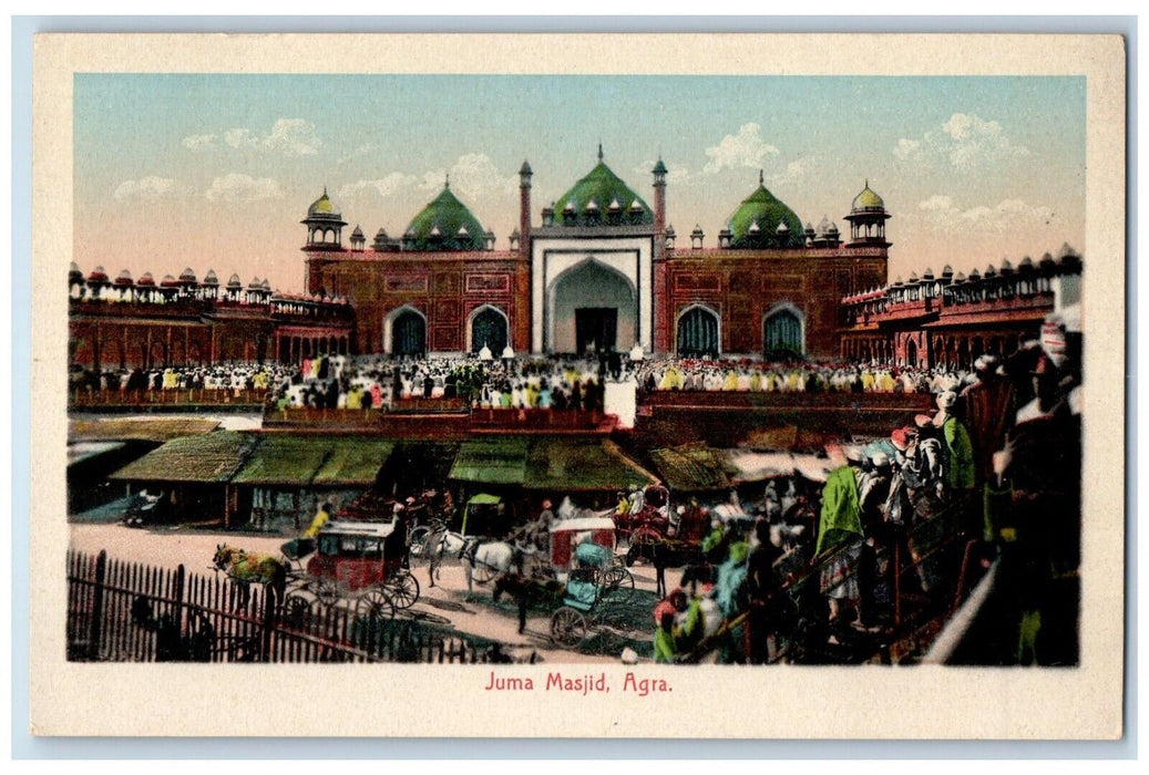 c1910's Juma Masjid Crowded Horse Carriage Agra India Unposted Antique Postcard