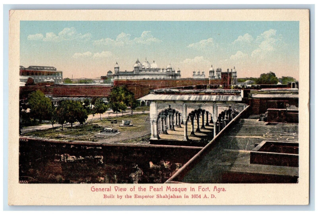 c1910's General View Of The Pearl Mosque On Fort Agra India Antique Postcard
