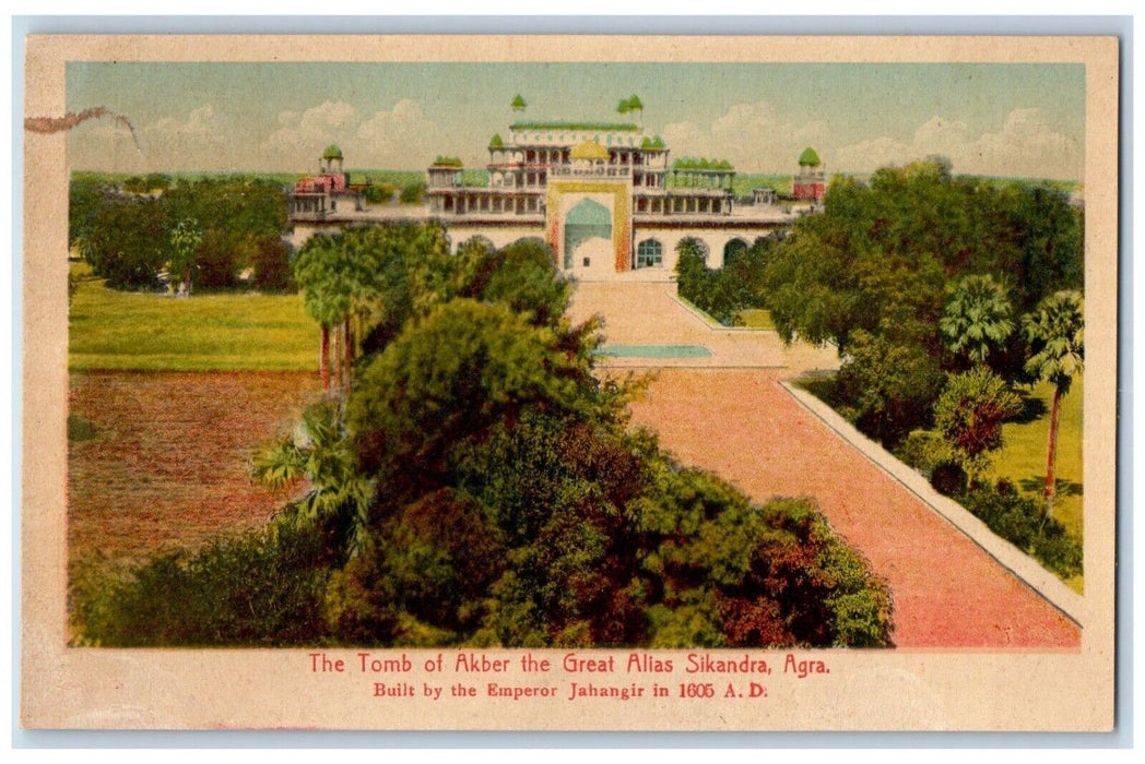 c1910's The Tomb Of Akber The Great Alias Sikandra Agra India Antique Postcard