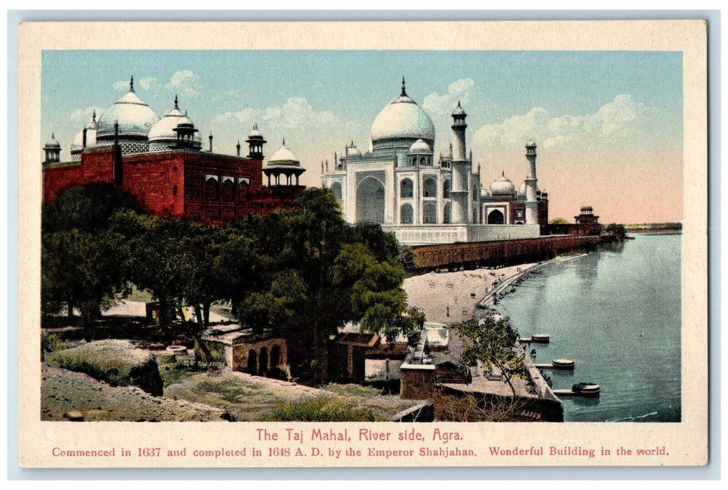 The Taj Mahal River Side Mosque Agra India, Wonderdul Building In World Postcard