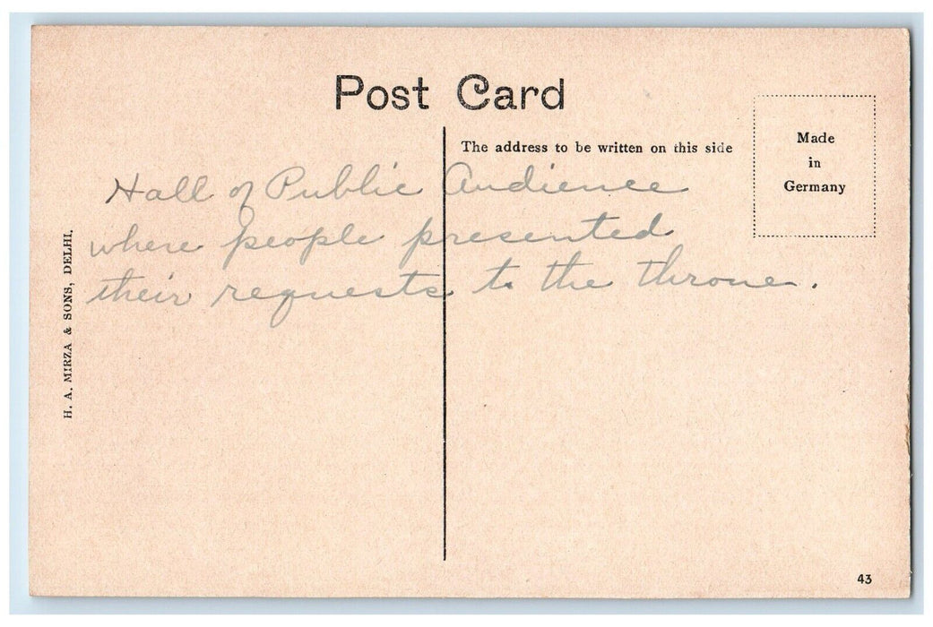 General View Of Diwan I Am Fort Agra India, Hall Of Public Audience Postcard