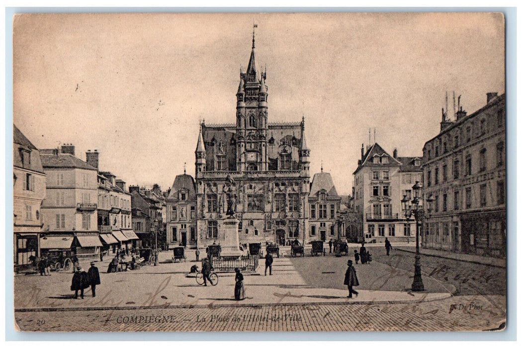 1906 The Place Of The Hotel-De-Ville Compiegne France Antique Posted Postcard