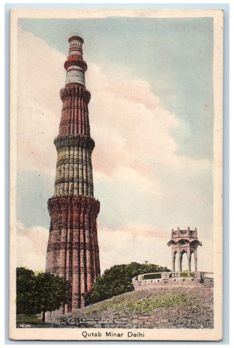 c1910's Qutub Minar Delhi India, Showing The Fallen Top Story Corner Postcard