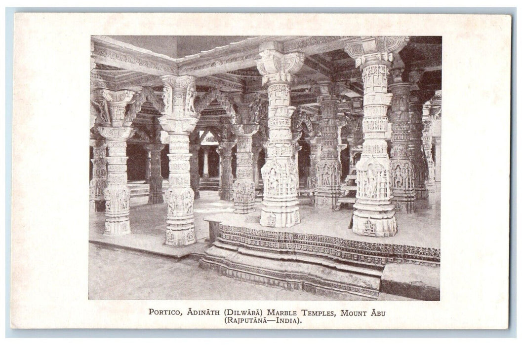 c1910's Portico Adinath Marble Temple Mount Abu Rajputana India Antique Postcard