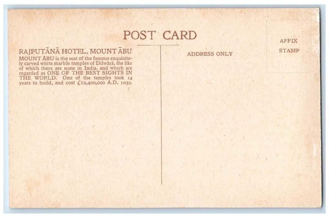 c1910's Portico Adinath Marble Temple Mount Abu Rajputana India Antique Postcard