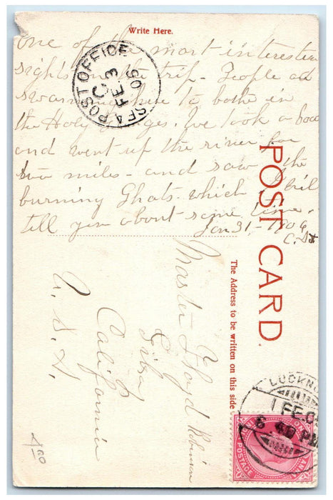 1906 Benares The Ghats Varanasi Uttar Pradesh India Sea Post Office Postcard