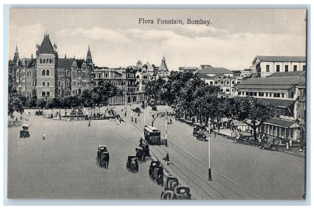 c1910's Flora Fountain Trolley Horse Carriage Bombay Mumbai India Postcard