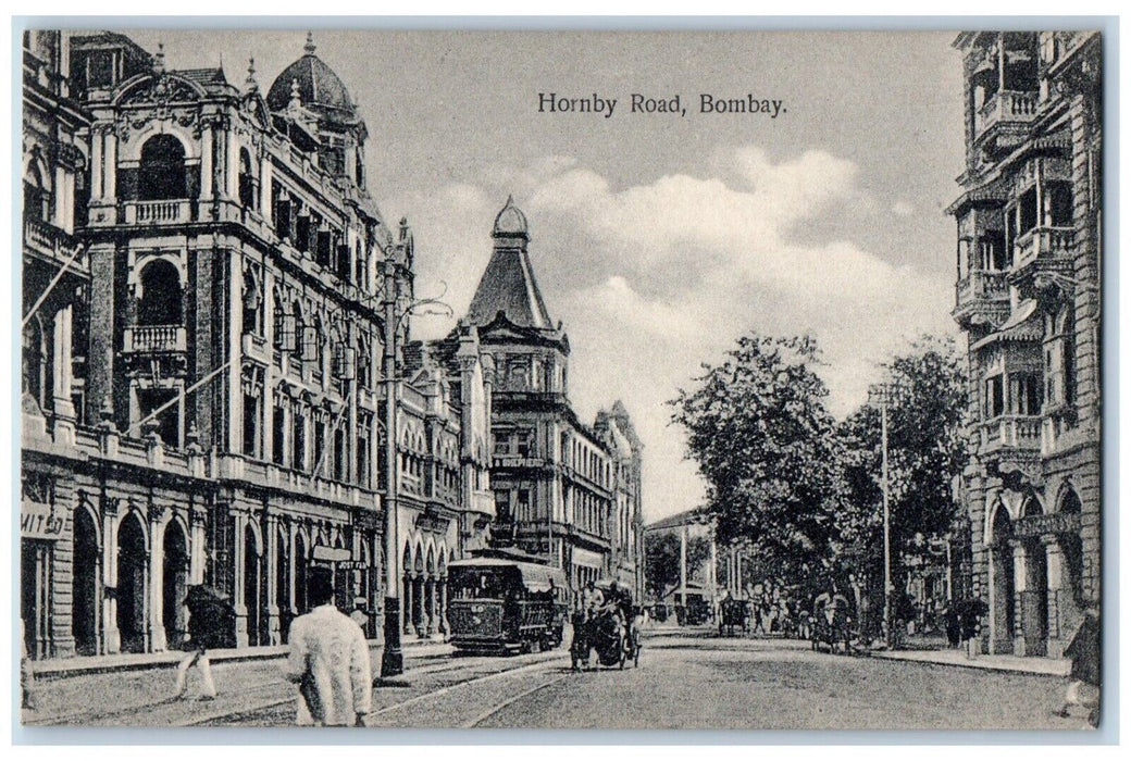 c1910's Hornby Road Buildings Trolley Bombay Mumbai Indian Antique Postcard