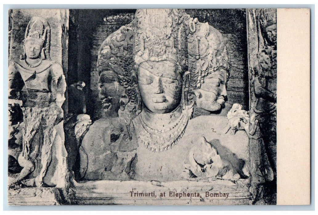 c1910's Trimurti At Elephanta Bombay Mumbai India Posted Antique Postcard