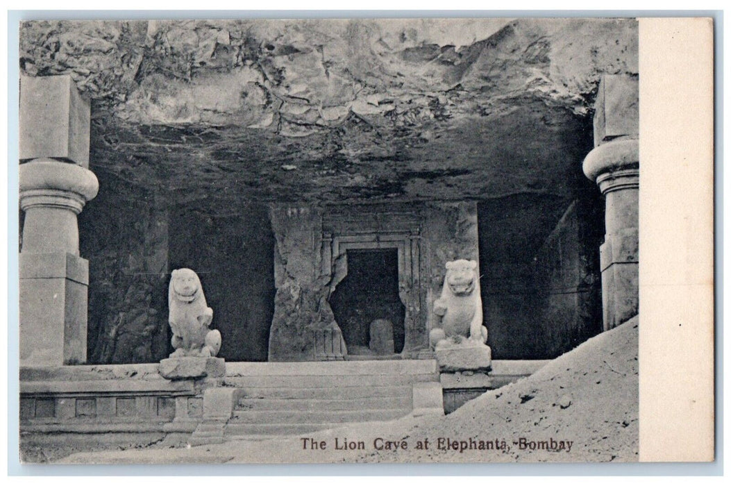 c1910's The Lion Cave At Elephanta Bombay Mumbai India Posted Antique Postcard