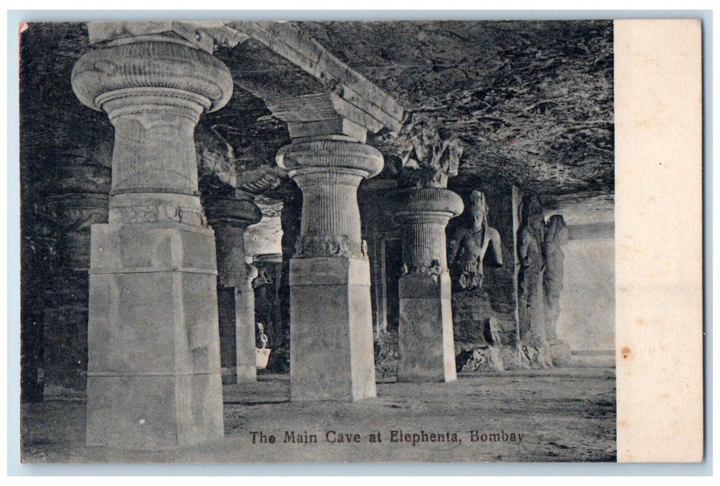 c1910's The Main Cave At Elephenta Bombay Mumbai India Posted Antique Postcard