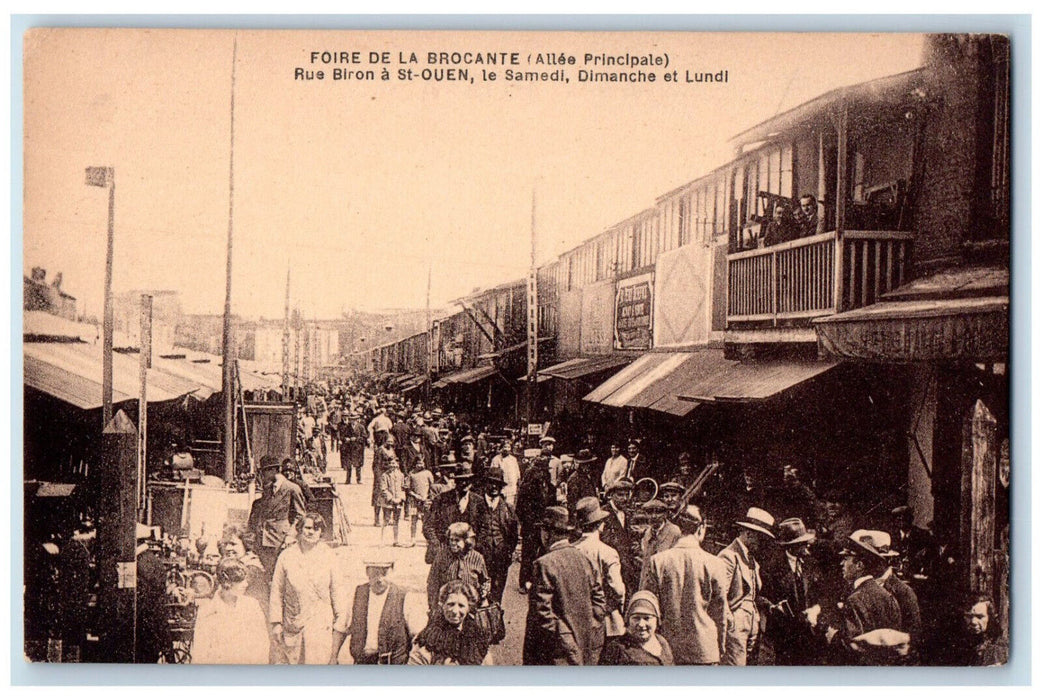 c1940's Flea Market Fair Biron Street Saint-Ouen-sur-Seine France Postcard