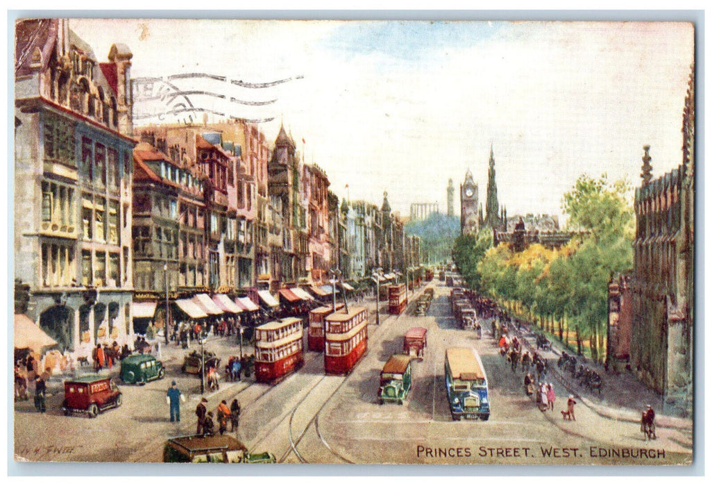 1936 Trolley Car Princess Street West Edinburgh Scotland Valentines Postcard