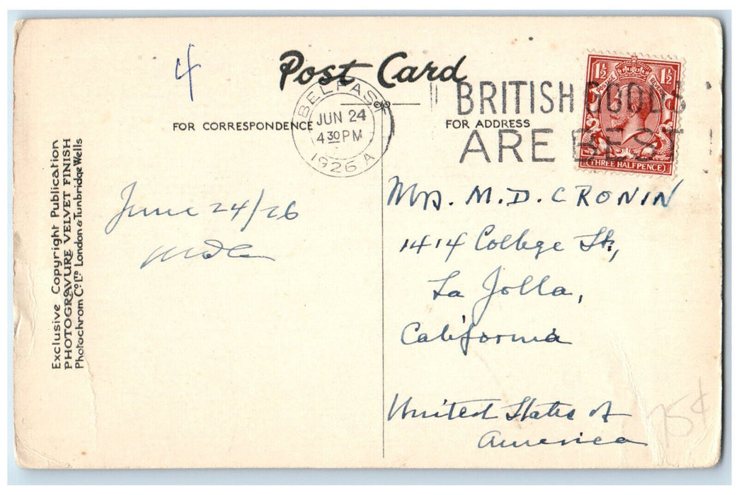 1926 Bay and Harbour Portrush Northern Ireland British Goods Stamp Postcard