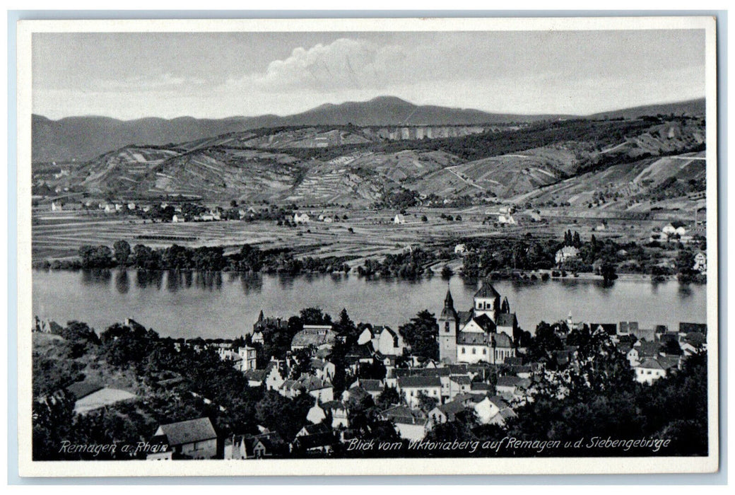 c1920's View from the Victoriaberg to Remagen Siebengebirge Germany Postcard