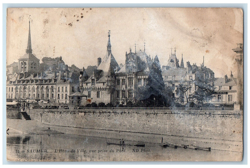 c1910 The Town Hall View Taken From The Pont Saumur France Postcard