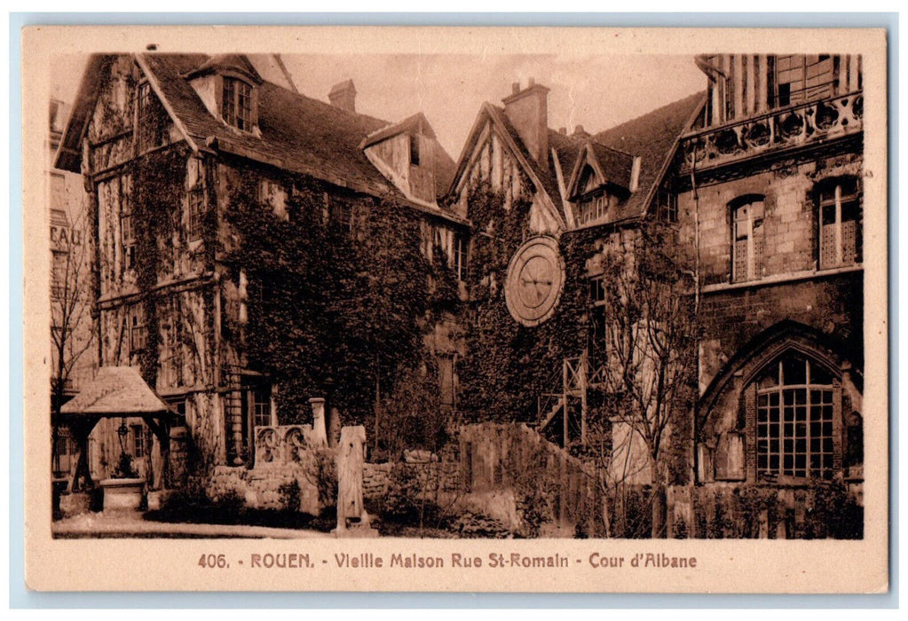 c1940's Old house St. Romain Street Court of Albane Rouen France Postcard