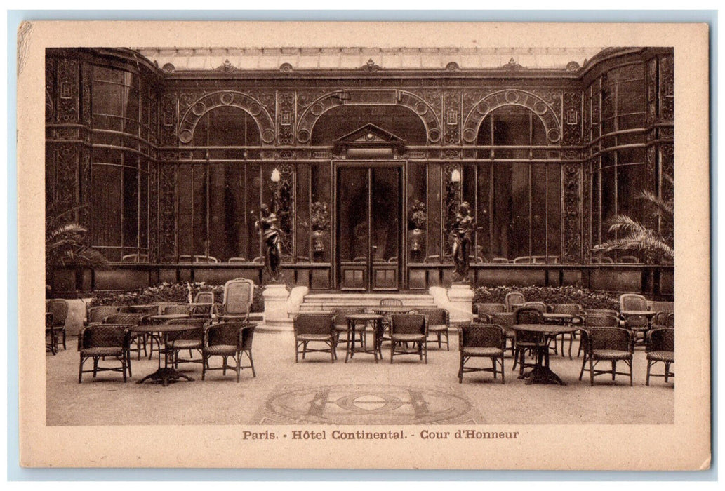 c1940's Hotel Continental Cour d'Honneur Paris France Vintage Postcard