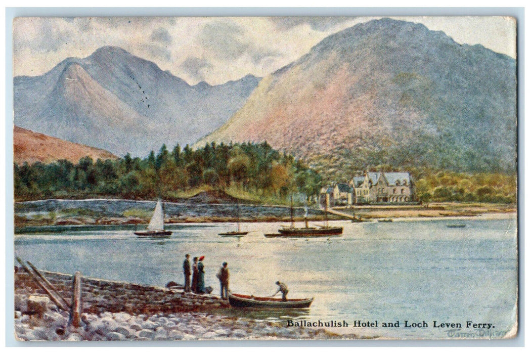 1909 Ballachulish Hotel and Loch Leven Ferry Kinross Scotland Antique Postcard