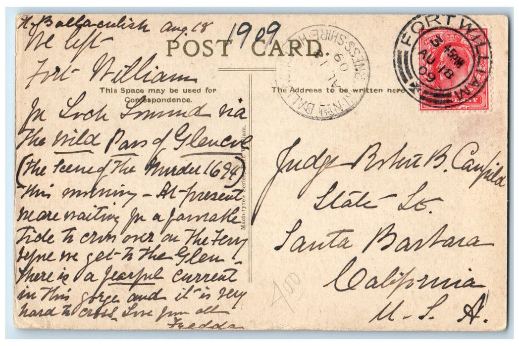 1909 Ballachulish Hotel and Loch Leven Ferry Kinross Scotland Antique Postcard
