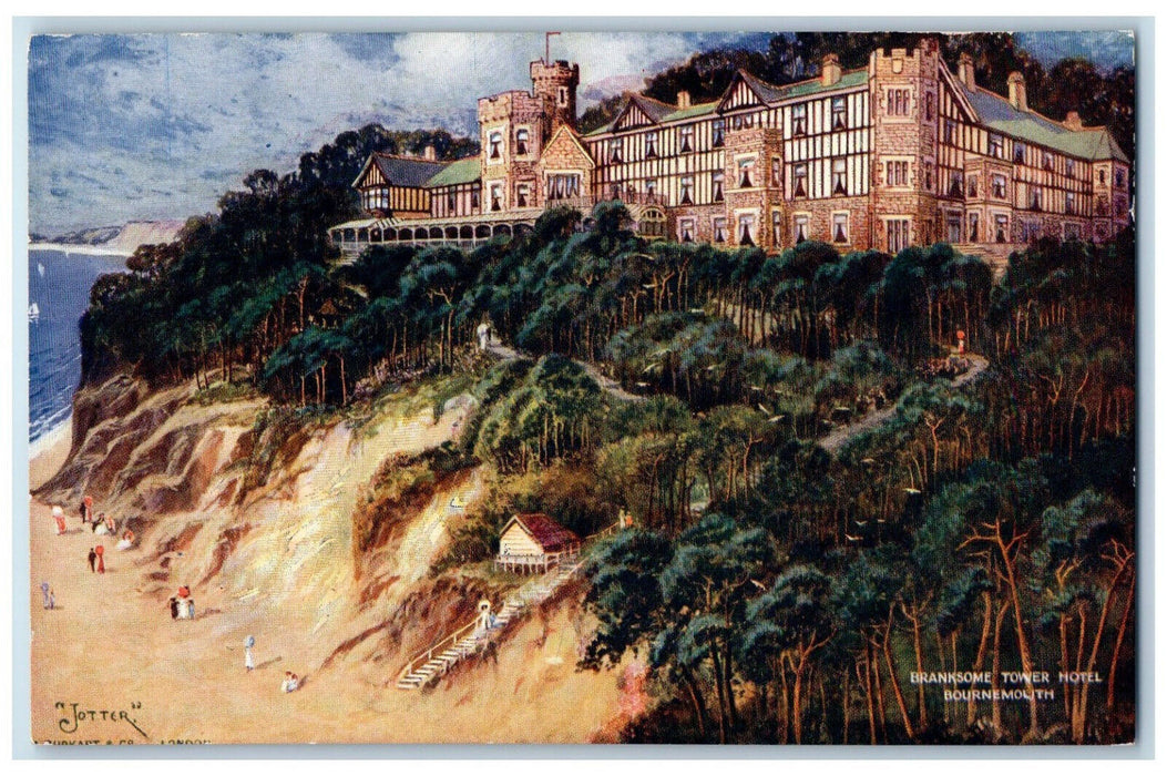 c1950's Sand View Stairs Up Branksome Tower Hotel Bournemouth England Postcard