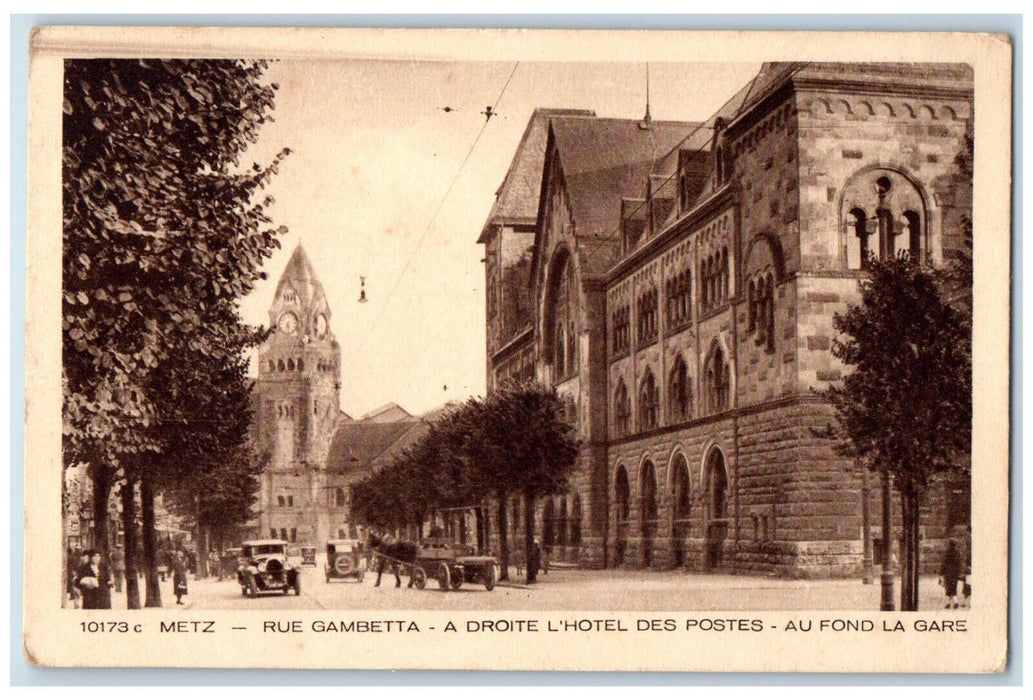 c1940's Hotel Des Postes At The Bottom of Station Metz France Postcard