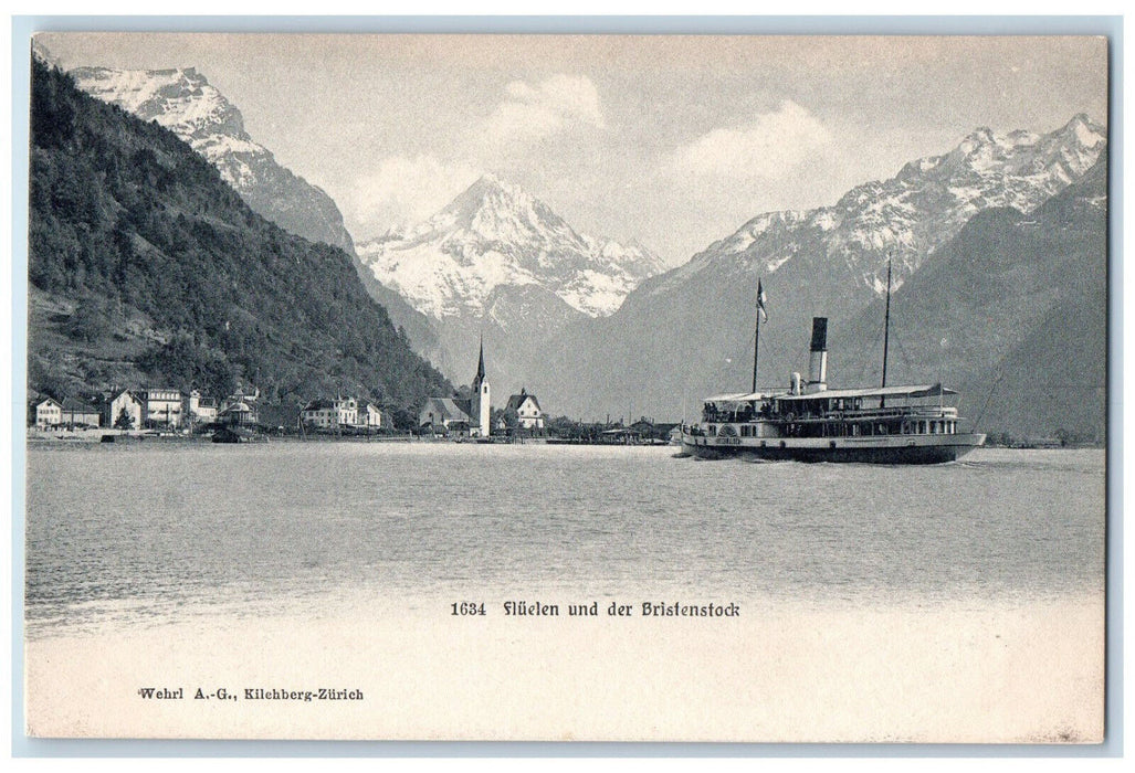 c1940 Flüelen and the Bristenstock Switzerland Antique Unposted Postcard