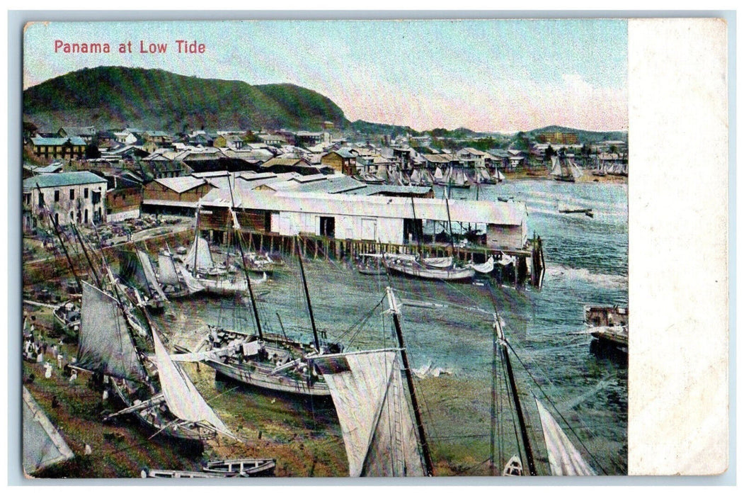 c1905 Schooner Boat Sailboat Panama at Low Tide Unposted Antique Postcard