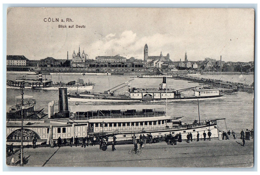 1909 Steamship Landing View Of Deutz Cologne A. Rh. Antique Posted Postcard