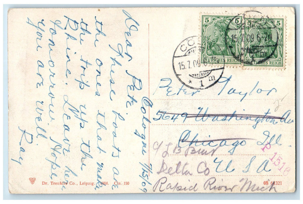 1909 Steamship Landing View Of Deutz Cologne A. Rh. Antique Posted Postcard