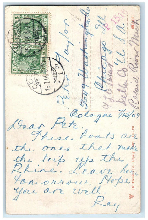 1909 Steamship Landing View Of Deutz Cologne A. Rh. Antique Posted Postcard