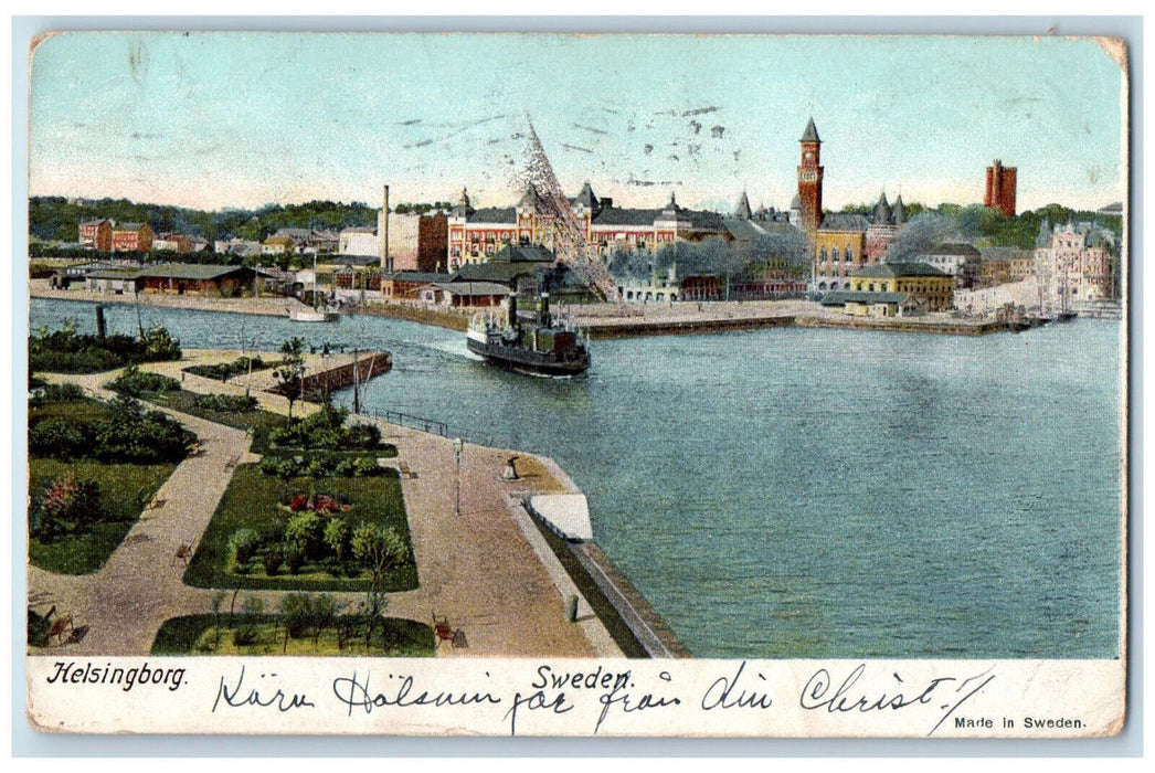 1903 View of Buildings Park Steamship Helsingborg Sweden Antique Posted Postcard