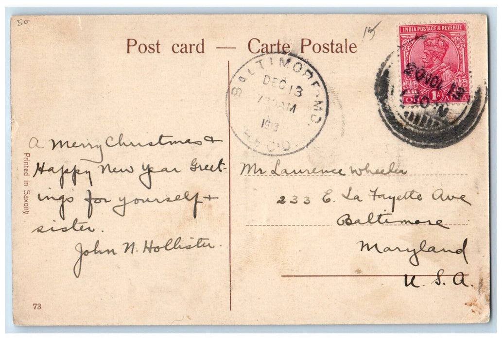 1913 Chatter Mazab Palace Lucknow Uttar Pradesh India Baltimore MD Postcard
