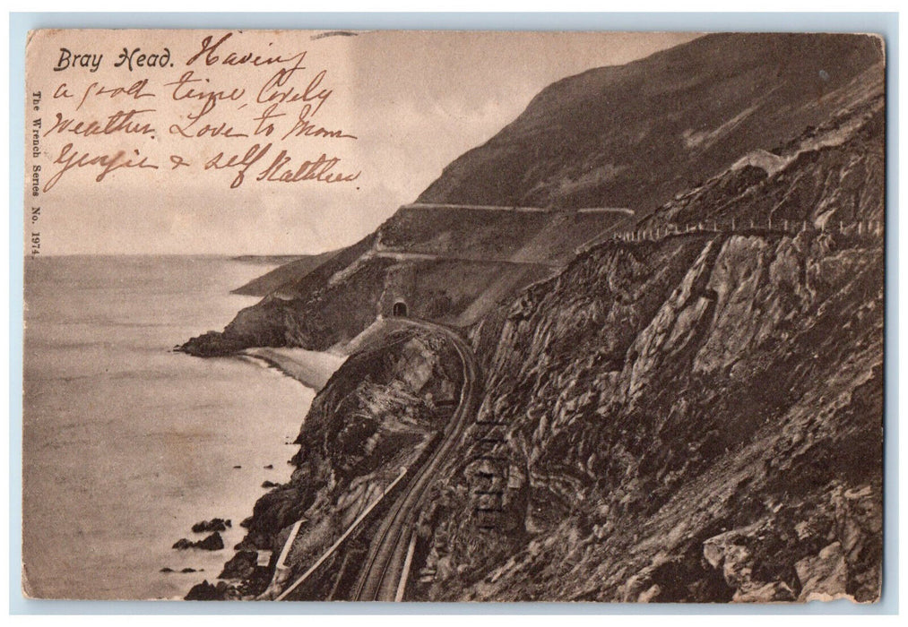 1905 View of Rock Mountains at Bray Head Ireland Antique Posted Postcard