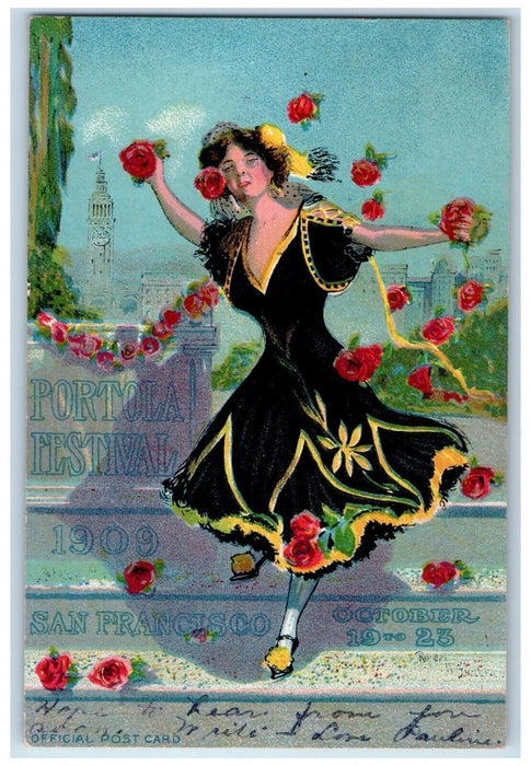 1909 Portola Festival San Francisco Bay Data Advertisement California Postcard