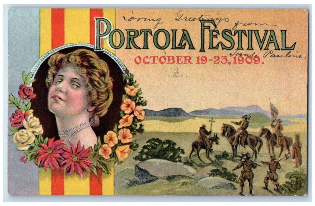 1909 Portola Festival Woman Flowers Horse San Francisco California PNC Postcard