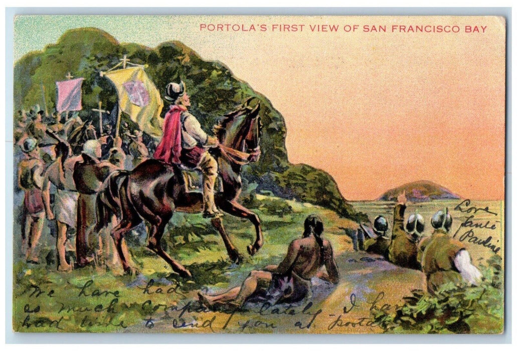 1909 Portola's First View Discovery Gaspar San Francisco Bay California Postcard