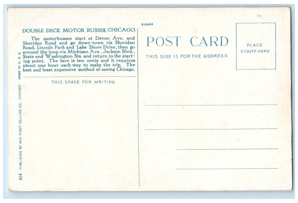 c1920 Double Deck Motor Bus Devon Avenue Sheridan Chicago Illinois IL Postcard