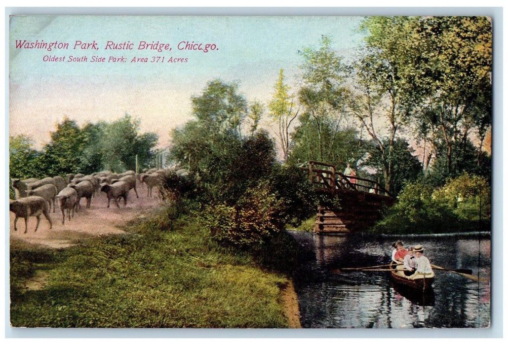 c1910 Washington Park Rustic Bridge South Side Park Chicago Illinois IL Postcard