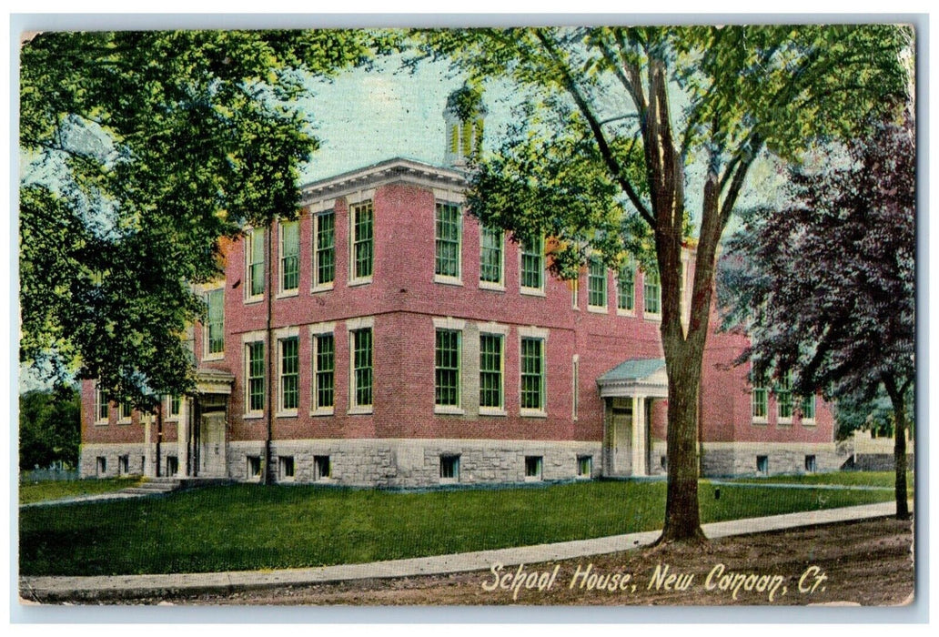 1913 Exterior View School House Building New Canaan Connecticut Antique Postcard